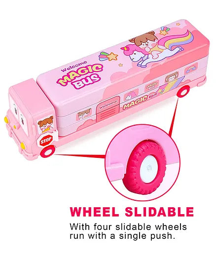 Bus Shaped Metal Pencil Box - Pink