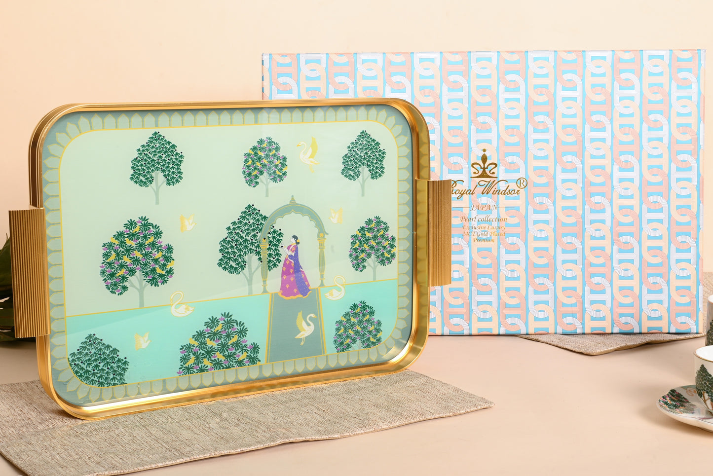 Royal Garden Glass Tray – Luxury Peacock Lady Serving Tray