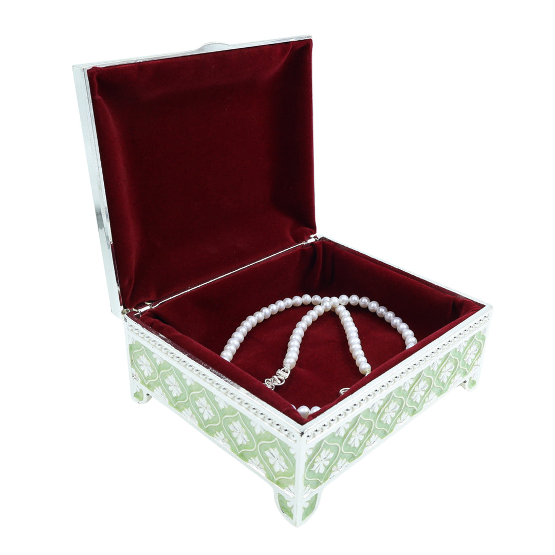 Decorative Green Enamel Jewelry Box – Floral Design
