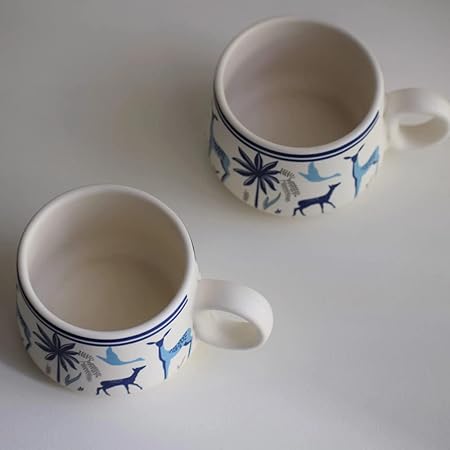 Ceramic Blue Deer Design Tea Cup Set With Kettle