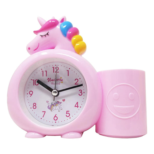 Alarm Table Clock With Pen Stand (Unicorn) - Pink