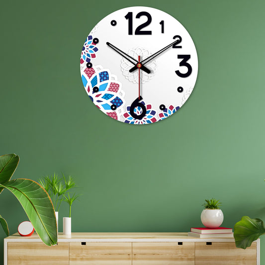 Colorful Floral Pattern Wooden Wall Clock