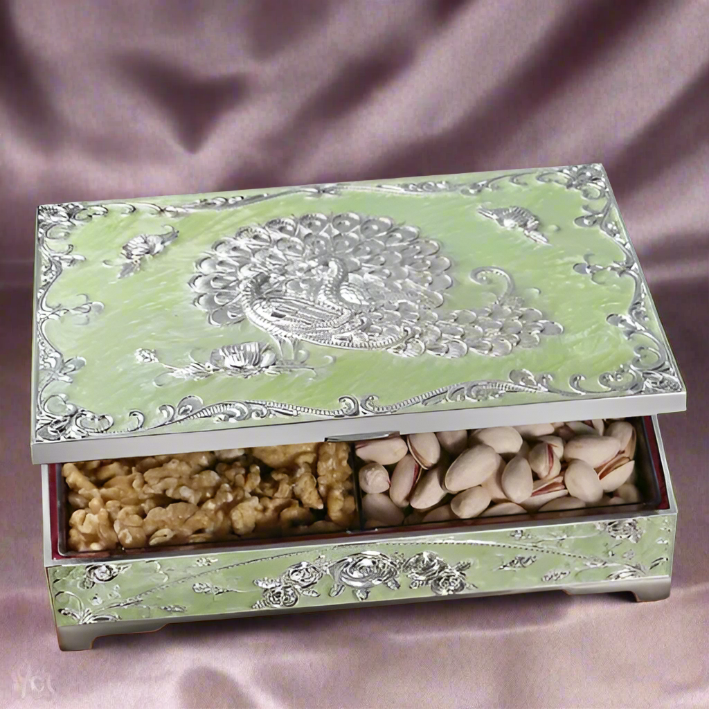 Peacock Enamel Dry Fruit Box 4 in 1 - Green