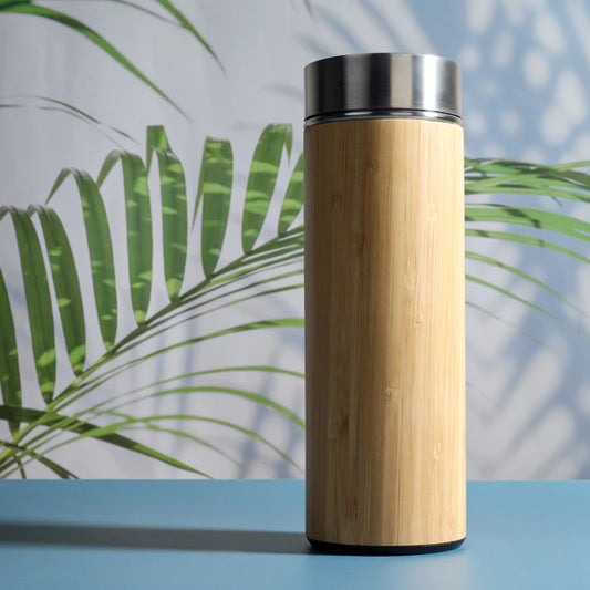 Bamboo Stainless Steel Bottle | Vacuum Insulated | Double Wall Hot &Cold | 500ml