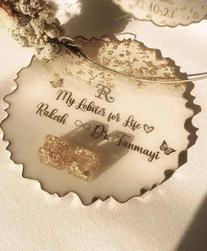 Personalized Photo Resin Ring Platter for Engagement | Custom Ring Ceremony Tray with Couple Photo, Names & Date | Roka Wedding Keepsake