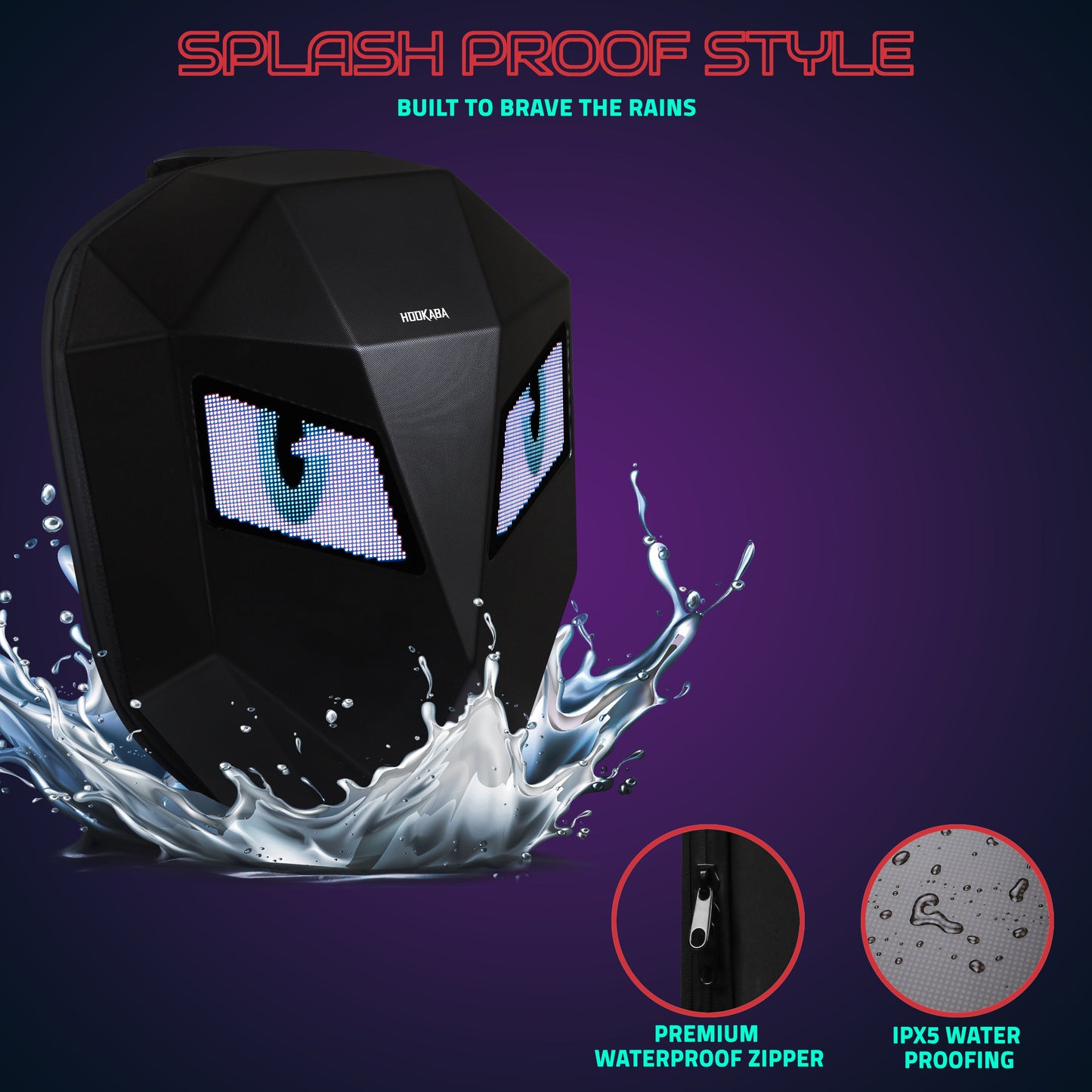 Hookaba Eye Rover Expandable LED Backpack – 31 L | Smart Display | IPX5 Water Resistant (With Power Bank)