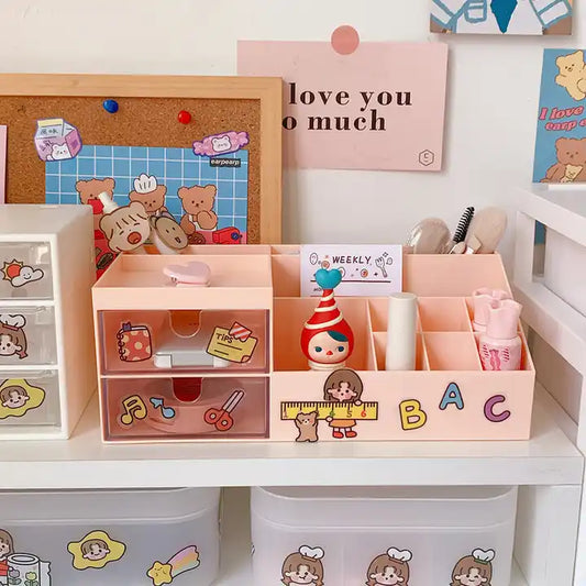 Desk Storage / Organizer with Cute Stickers (for decoration)