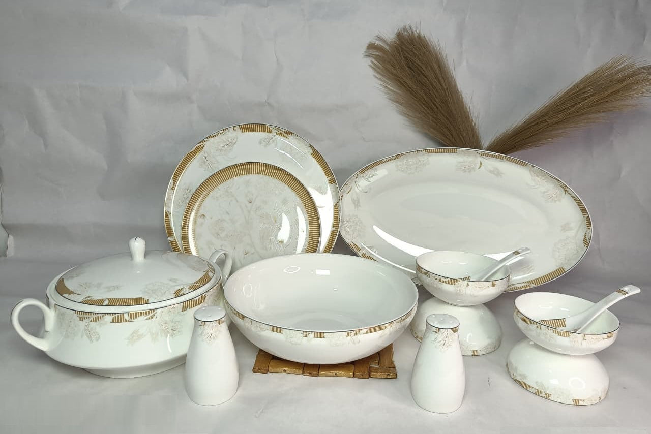 Opal Whisper 37-Piece Vegan Porcelain Dinner Set – Elegant Tableware for 6 Persons