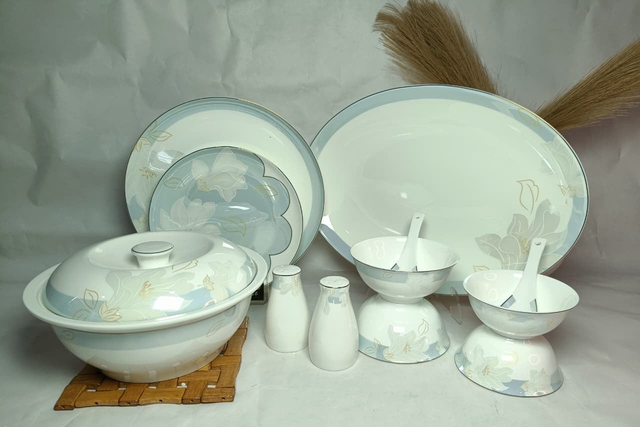 Aurora Elegance 37-Pc Porcelain Dining Set – Classic Floral Crockery for 6 Persons