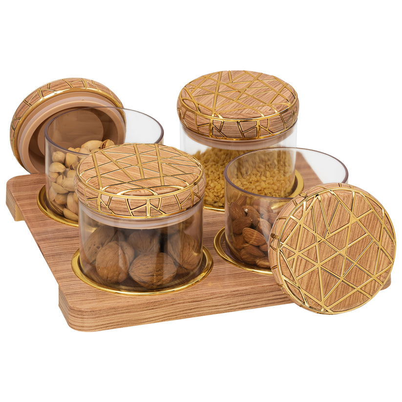 SELVEL Rosewood Airtight Dry Fruit Container Tray Set Pieces