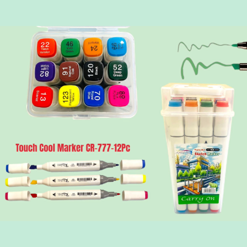 TOUCH COOL Dual Tip Colorful Alcohol Art Markers - 12 pcs