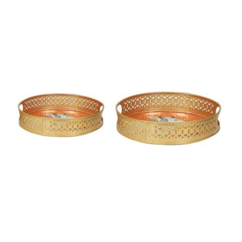 Round Orange Pichwai Tray (Set of 2)