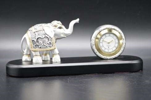 Majestic Ivory 999 pure silver plated elephant desk clock luxury home decor UphaarOnline