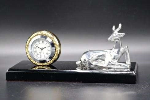 Serene Grace 999 pure silver plated deer desk clock luxury home decor UphaarOnline