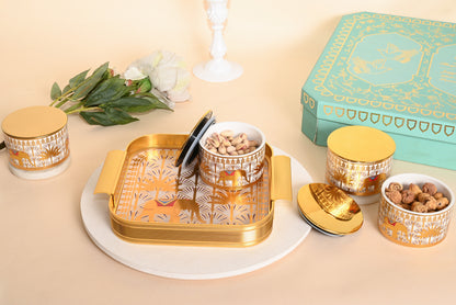 Royal Safari Gold Dry Fruit Jar Set with Tray – Luxury Festive Gift Set