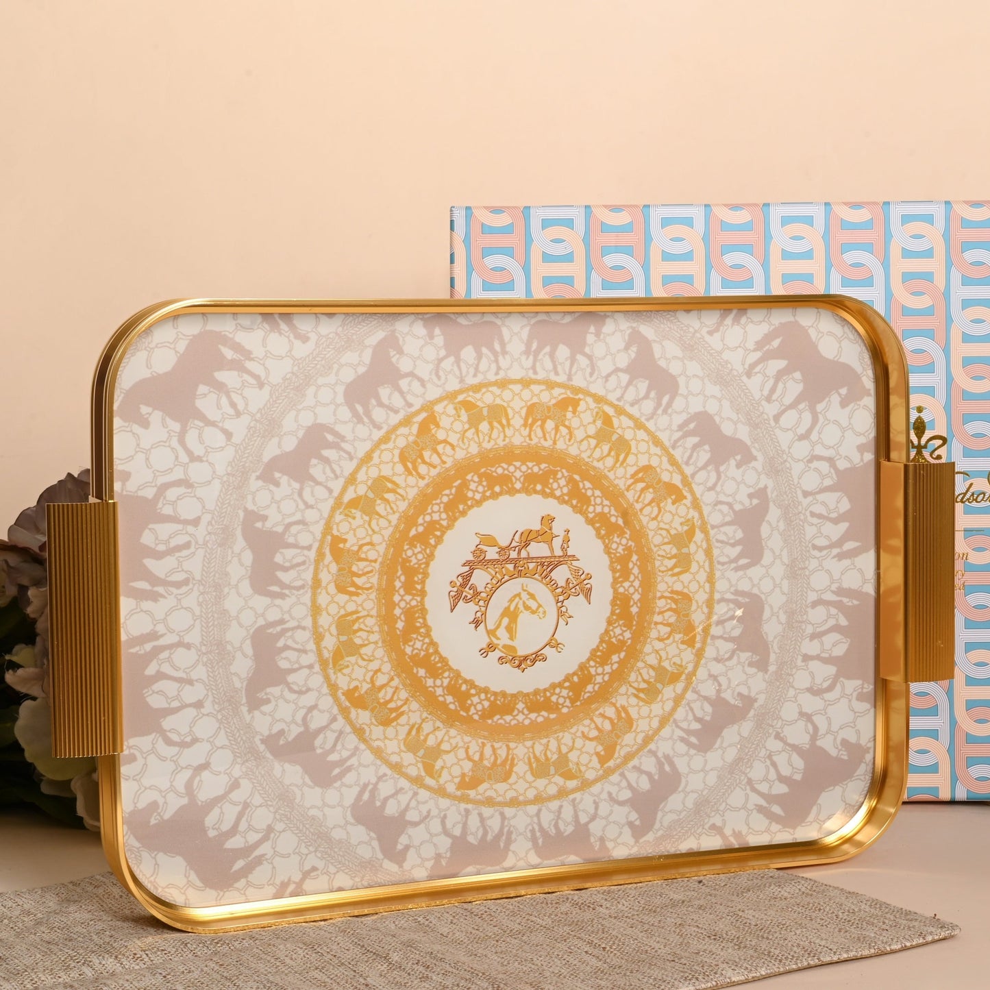Royal Equestrian Glass Tray – Luxury Gold Serving Tray