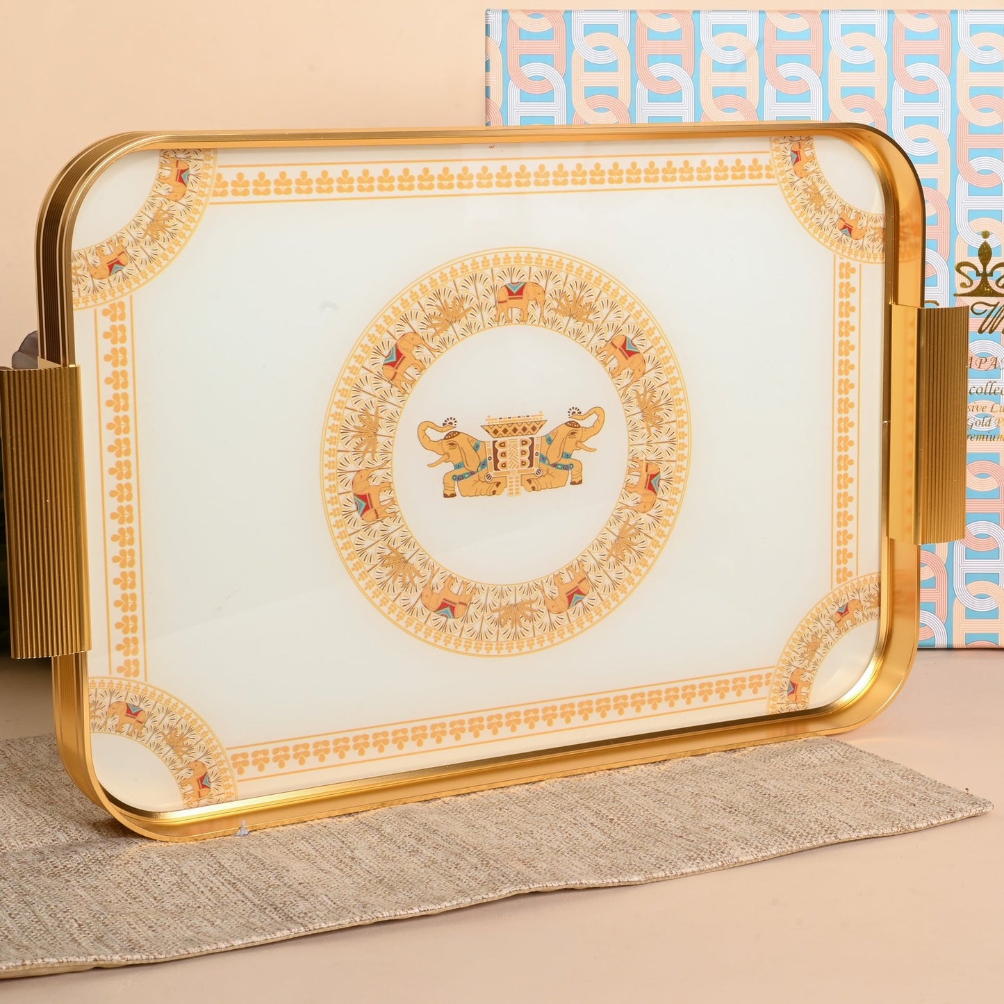 Royal Heritage Elephant Glass Tray – Gold Luxury Serving Tray