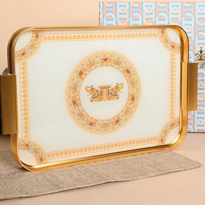 Royal Heritage Elephant Glass Tray – Gold Luxury Serving Tray