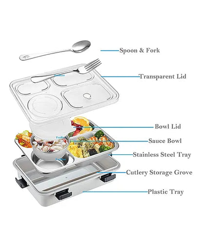 4 Grid Insulated Stainless Steel Lunch Box