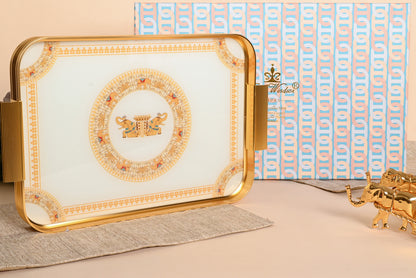 Royal Heritage Elephant Glass Tray – Gold Luxury Serving Tray