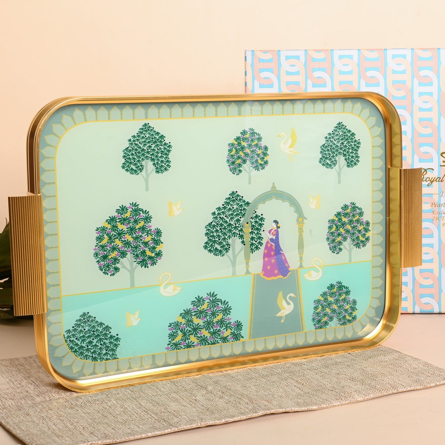 Royal Garden Glass Tray – Luxury Peacock Lady Serving Tray