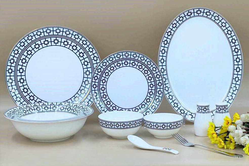 Modern Geometric Porcelain Dinner Set – 36 Pieces | Vegan & Eco-Friendly