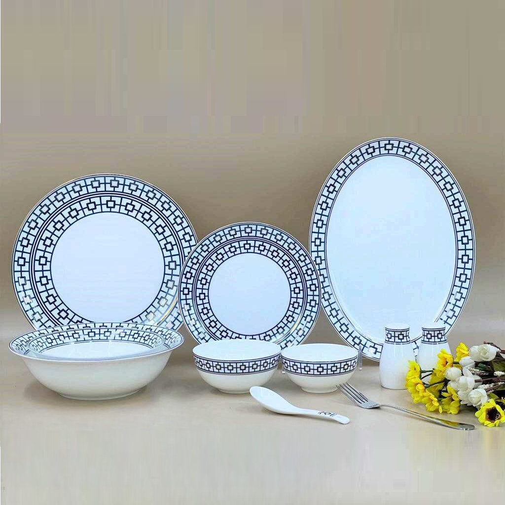 Modern Geometric Porcelain Dinner Set – 36 Pieces | Vegan & Eco-Friendly