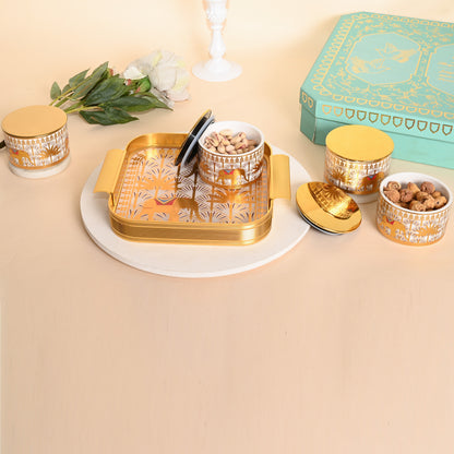Royal Safari Gold Dry Fruit Jar Set with Tray – Luxury Festive Gift Set