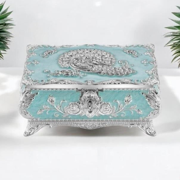 Peacock Enamel Jewelry Box (Large) - Sky Blue