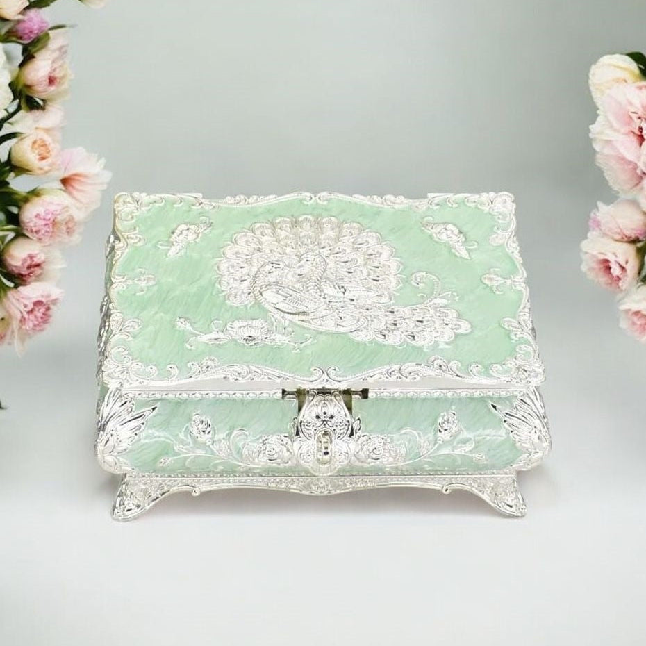 Peacock Enamel Jewelry Box (Large) - Sea Green