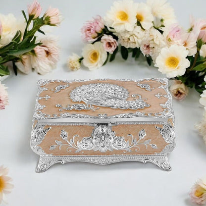 Peacock Enamel Jewelry Box (Large) - Peach