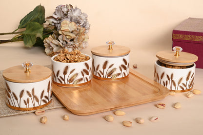 Rustic Harvest Dry Fruit Jar Set with Wooden Tray – Elegant Serveware & Gifting Set