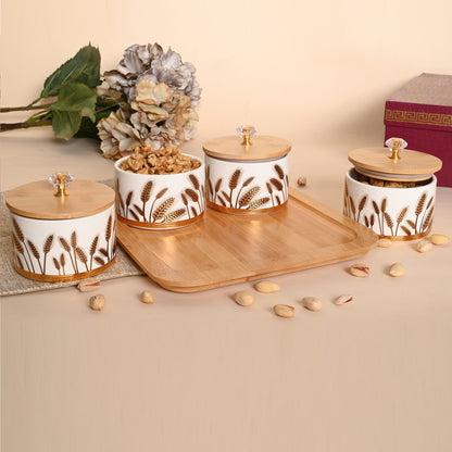 Rustic Harvest Dry Fruit Jar Set with Wooden Tray – Elegant Serveware & Gifting Set