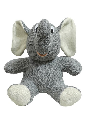 Knitted Soft Grey Moss Sitting Elephant Toy