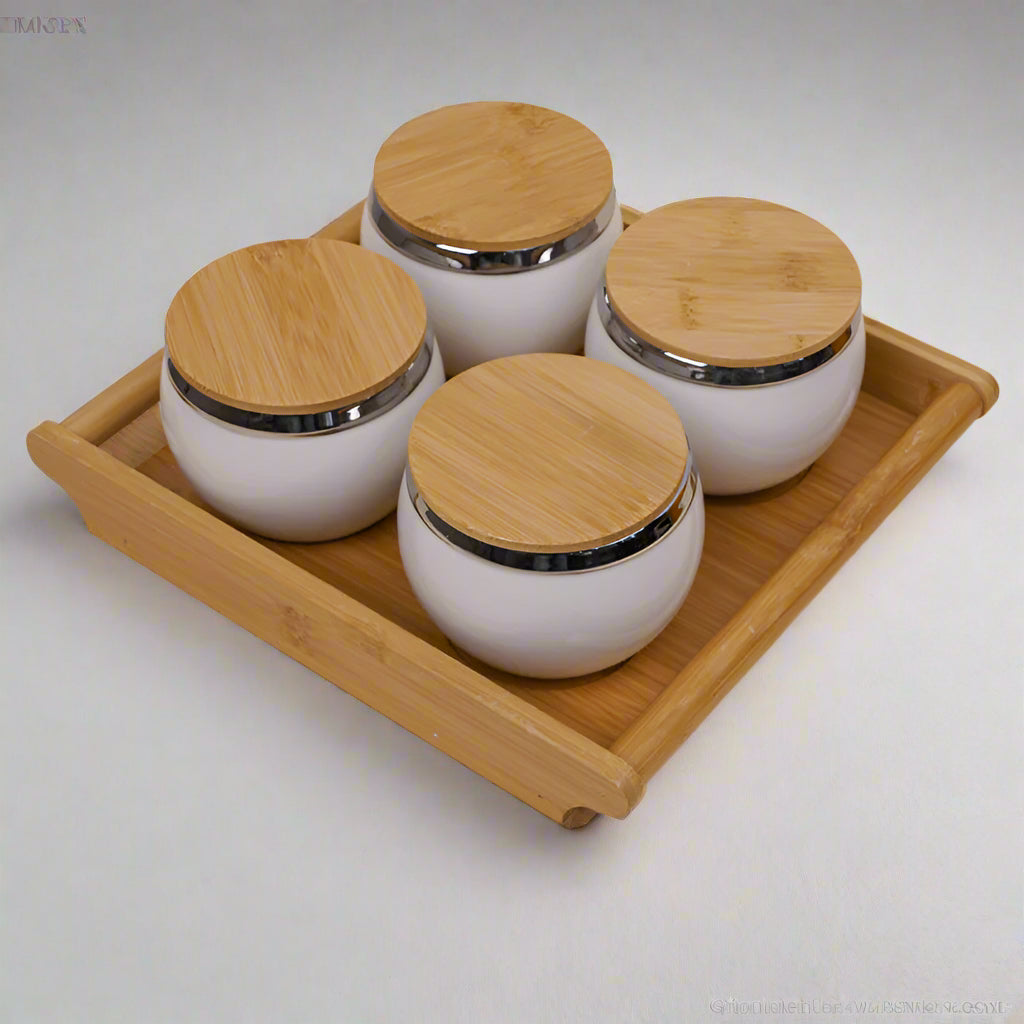 Dry Fruit Jars With Tray - White
