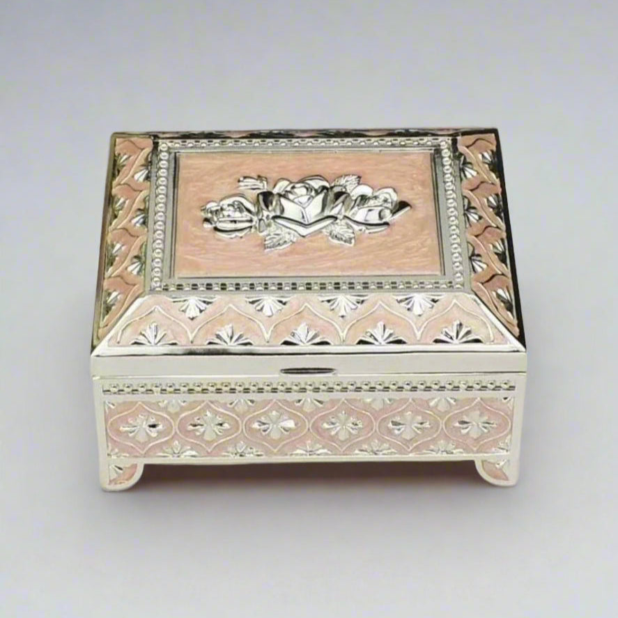 Decorative Peach Enamel Jewelry Box – Floral Design