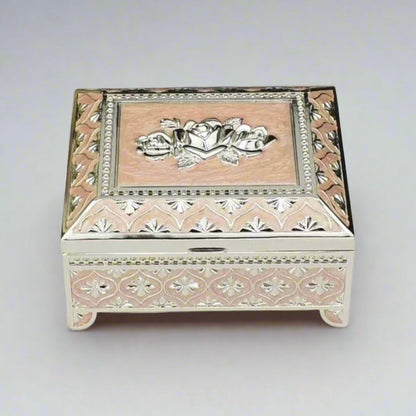 Decorative Peach Enamel Jewelry Box – Floral Design