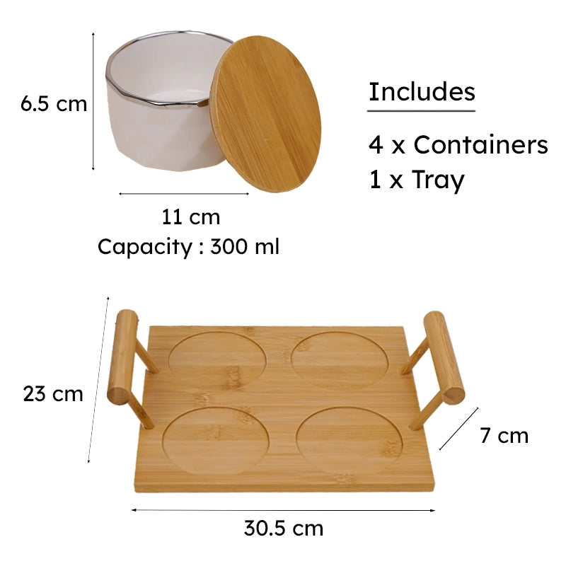 Dry Fruit Jars With Tray - White