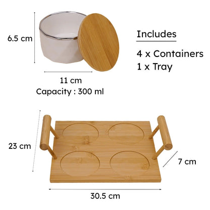 Dry Fruit Jars With Tray - White