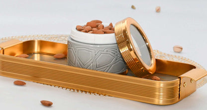 Royal Aura Grey & Gold Dry Fruit Jar Set with Tray – Luxury Gift Serveware