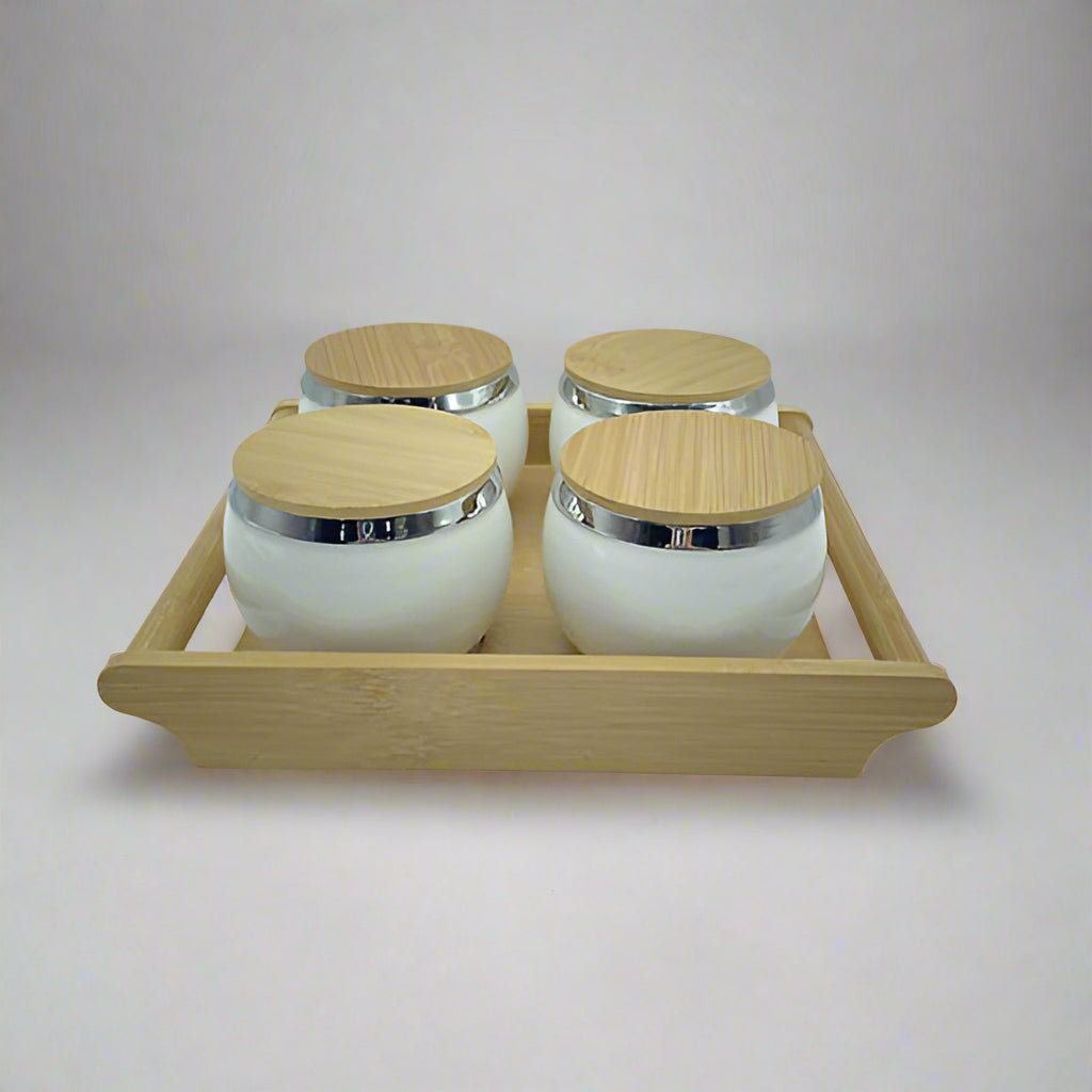 Dry Fruit Jars With Tray - White