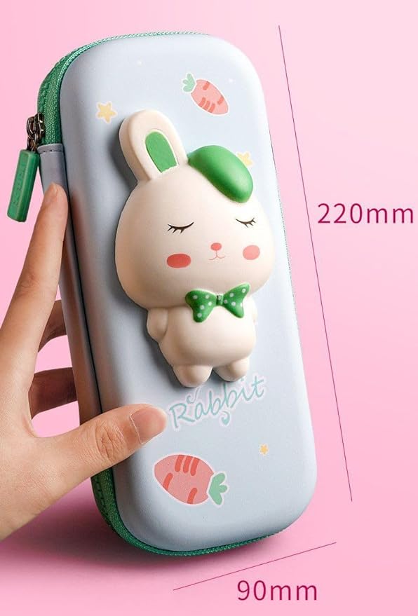Pencil Pouch - 3D Squishy Rabbit (Green)