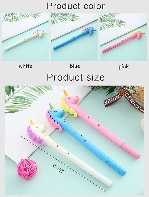 Unicorn Designer Blue Pointed Gel Pens for Girls