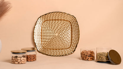 Elegant Golden Dry Fruit Serving Platter with Jars — Luxury Gift Tray