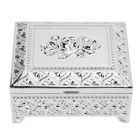 Decorative White Enamel Jewelry Box – Floral Design