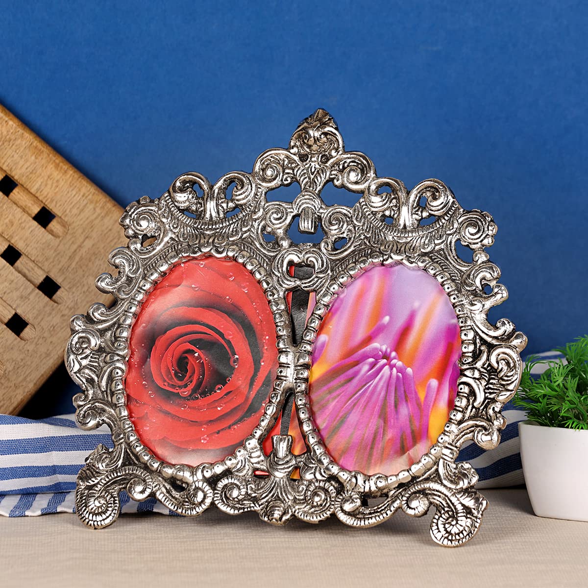 White Metal Double Photo Frame