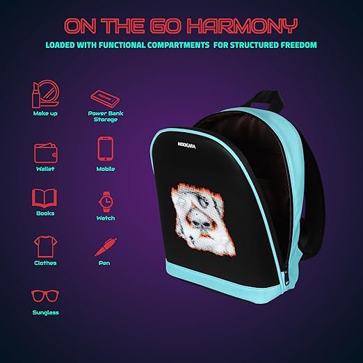 Hookaba Bold Bling Bag | Smart LED Pixel Display Backpack | App-Controlled Light Up Bag for Creative Expression (With Power Bank)