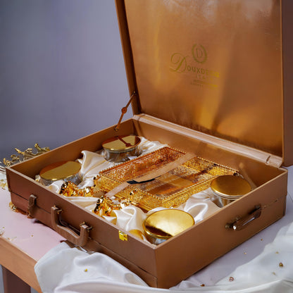 Elegant Gold Dry Fruit Serving Platter with Jars — Luxury Gift Tray