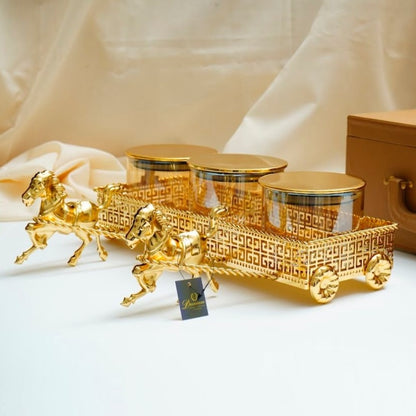 Royal Golden Chariot Dry Fruit Jar Set – Luxury Gift Serveware