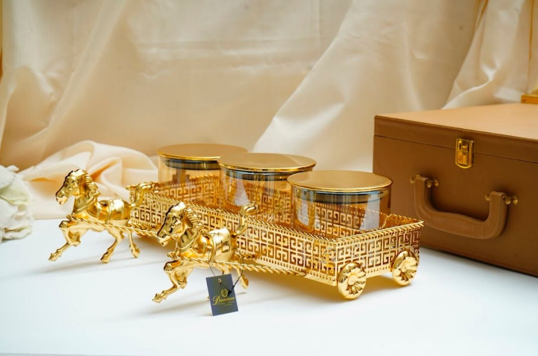 Royal Golden Chariot Dry Fruit Jar Set – Luxury Gift Serveware